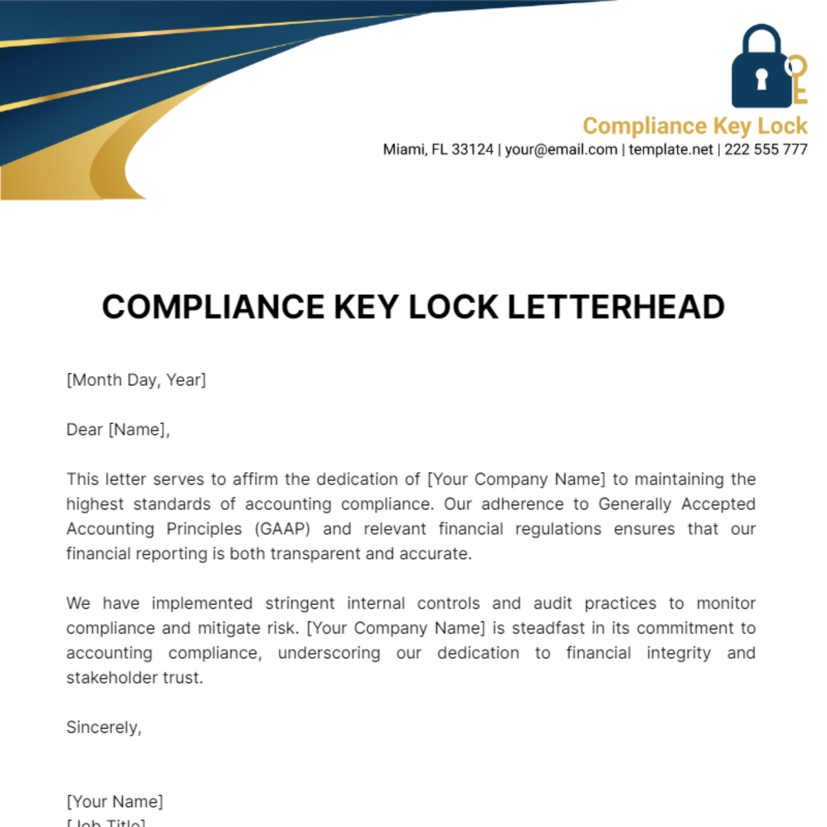 Compliance Key Lock Letterhead Template