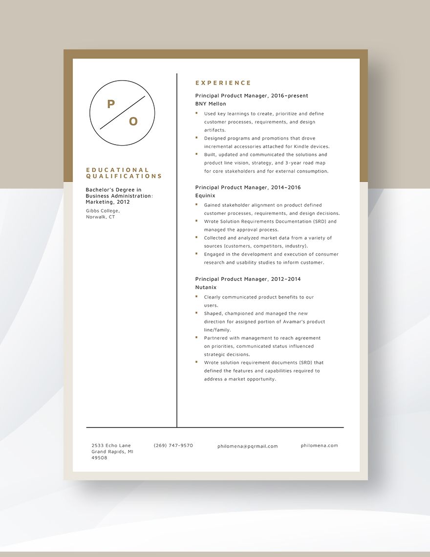 Principal Product Manager Resume