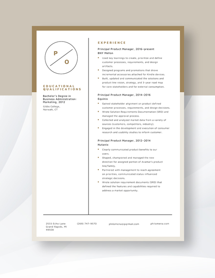 Principal Product Manager Resume template