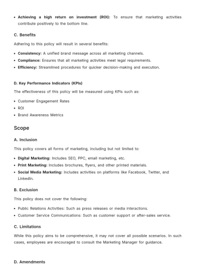 Free Marketing Policy & Procedure Template to Edit Online