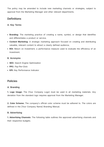Free Marketing Policy & Procedure Template to Edit Online