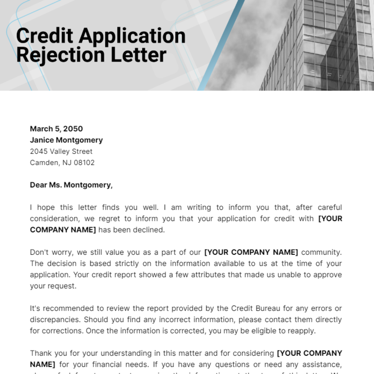 Credit Application Rejection Letter Template - Edit Online & Download 