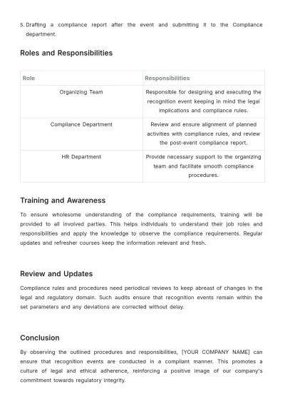 Free Recognition Event Compliance Document HR Template to Edit Online
