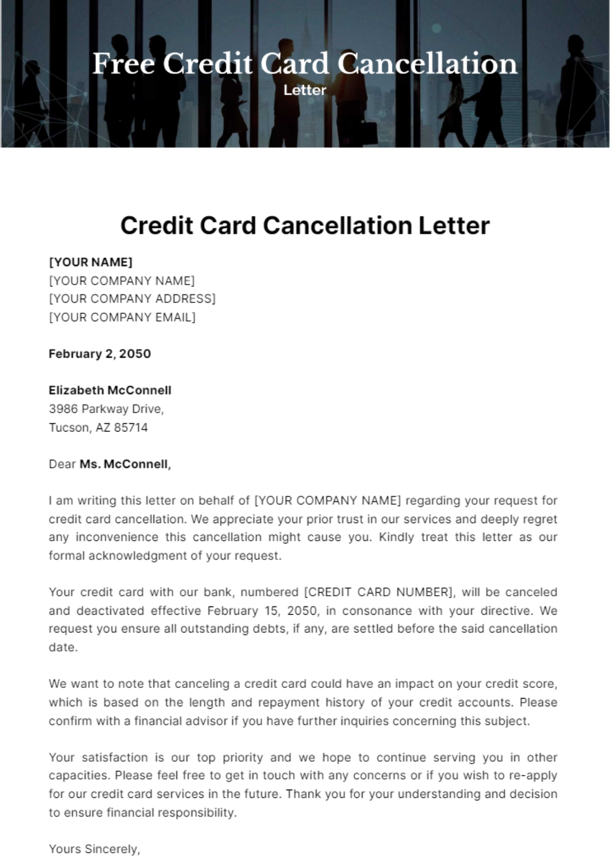 Credit Card Cancellation Letter Template