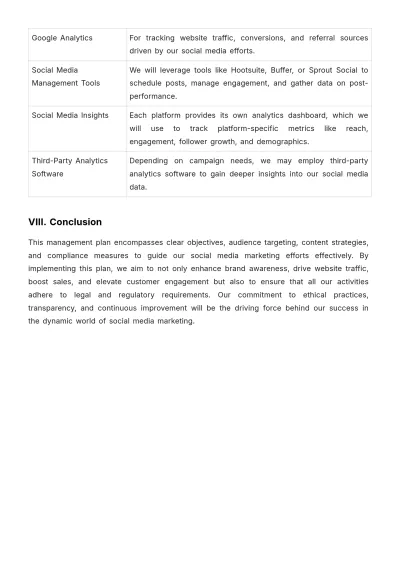 Free Marketing Social Media Management Plan Template to Edit Online