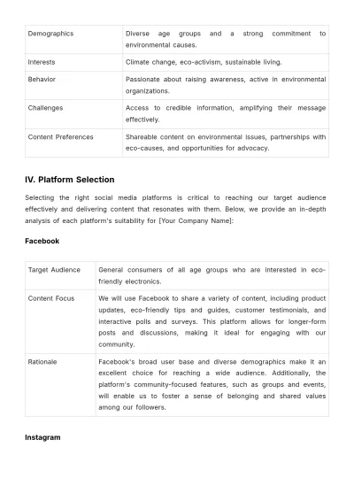 Free Marketing Social Media Management Plan Template to Edit Online