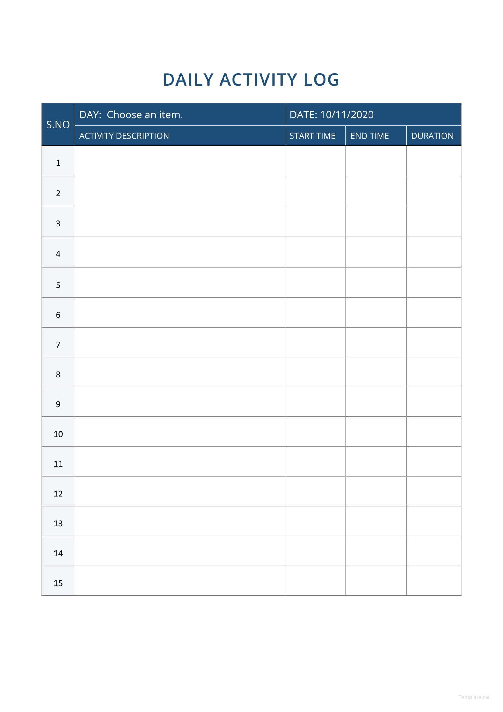 Daily Activity List Template Printable Templates
