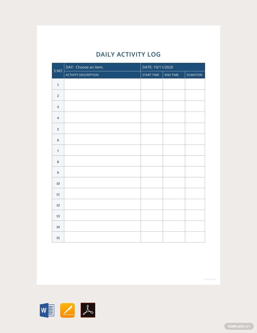 Simple Daily Activity Report Template