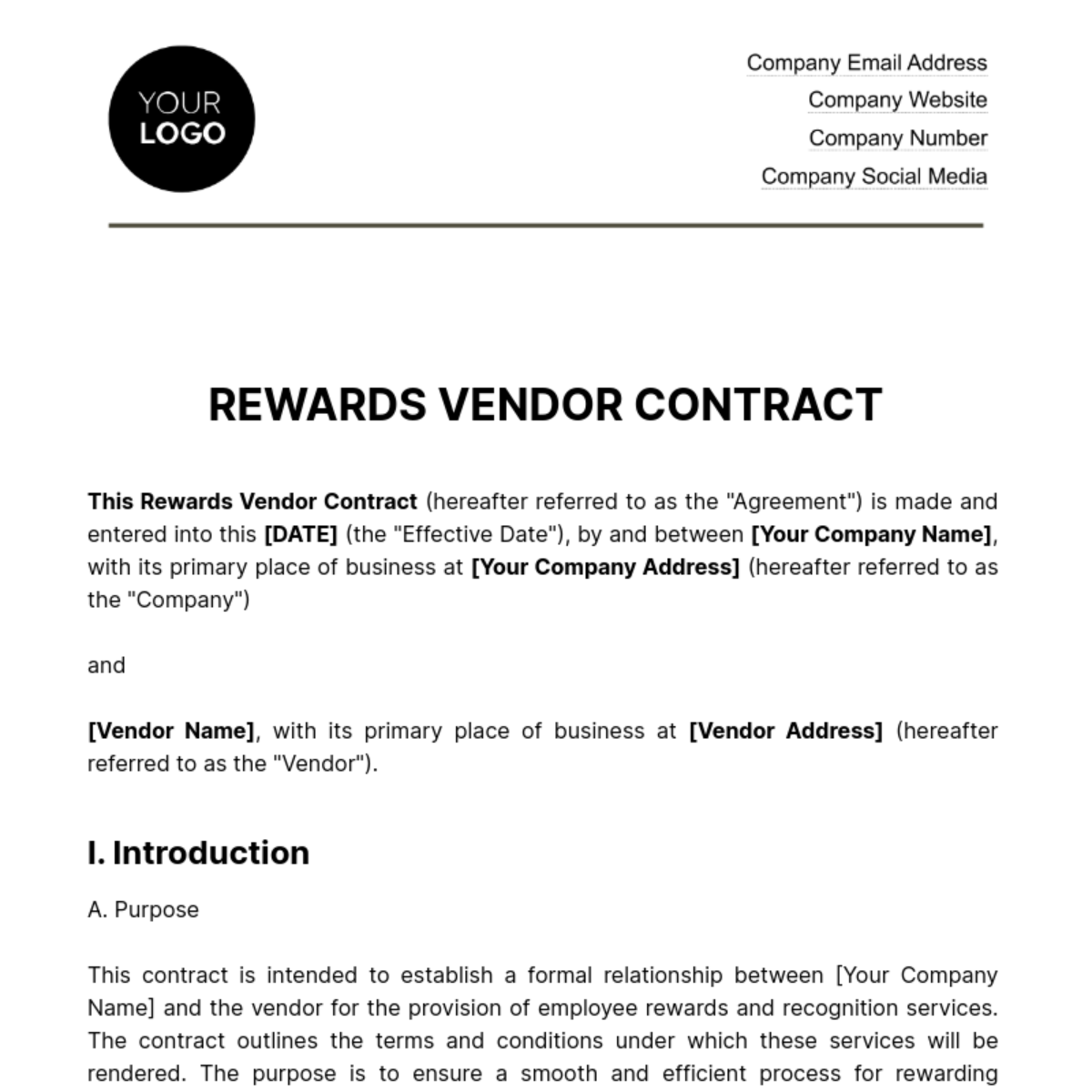 Rewards Vendor Contract HR Template