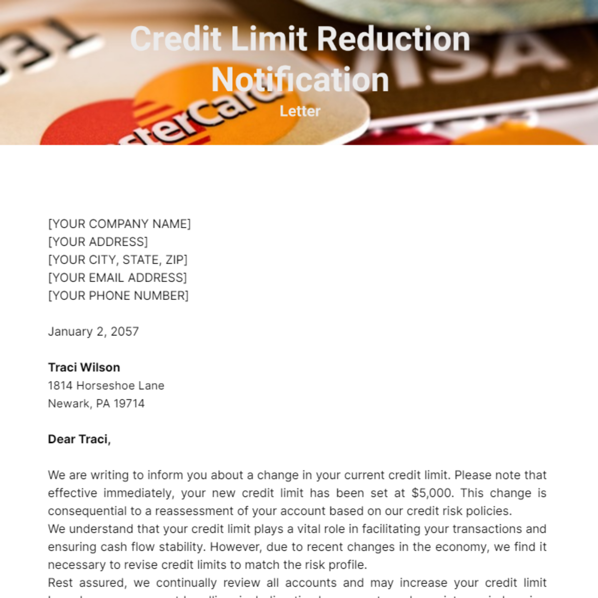 Credit Limit Reduction Notification Letter Template - Edit Online & Download