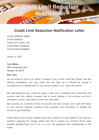 Free Credit Limit Reduction Notification Letter Template to Edit Online