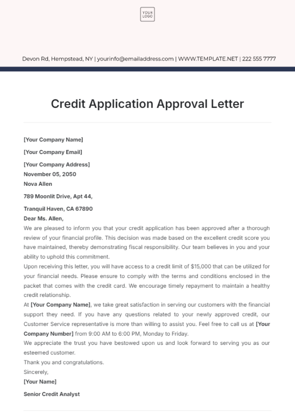 Credit Application Approval Letter Template - Edit Online & Download