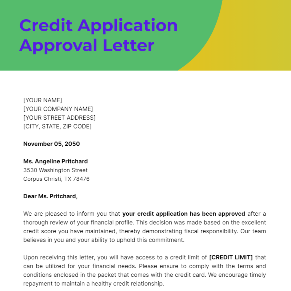 Credit Application Approval Letter Template Edit Online And Download Example 5510