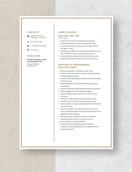 Sales Trainer Resume  Template