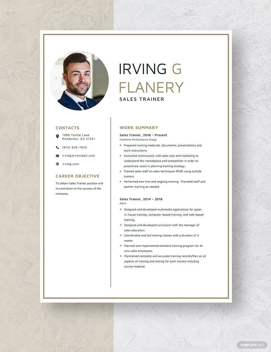 Free Sales Trainer Resume Template