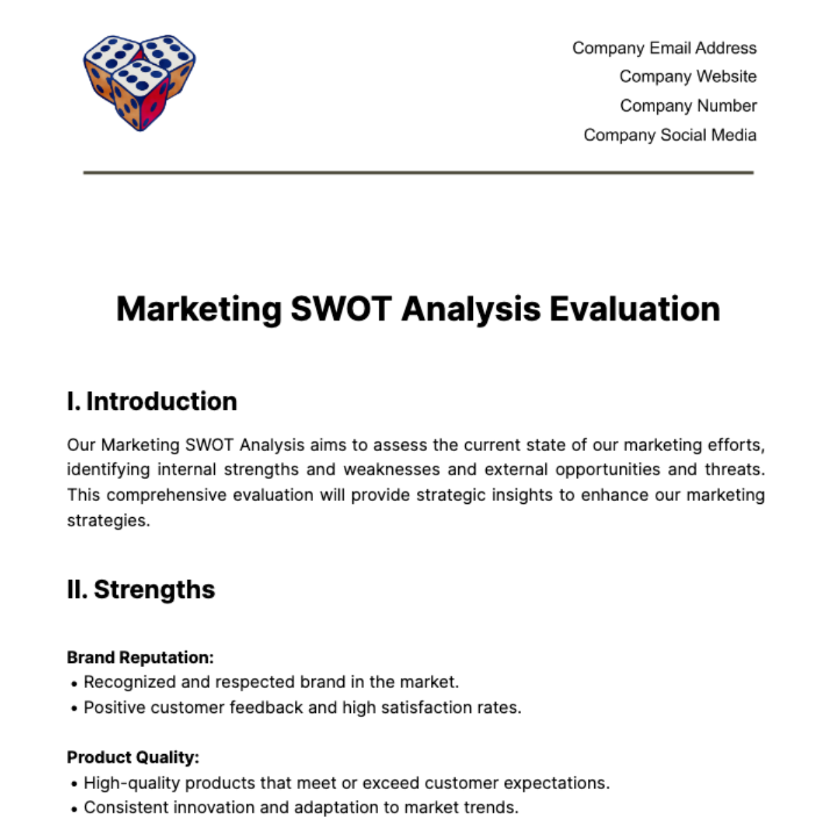 Marketing SWOT Analysis Evaluation Template