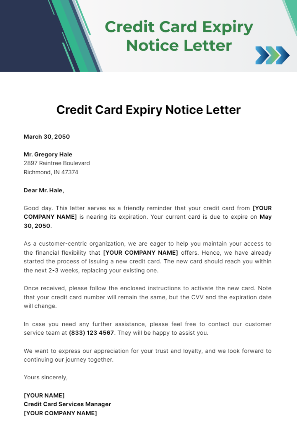 Free Credit Card Expiry Notice Letter Template