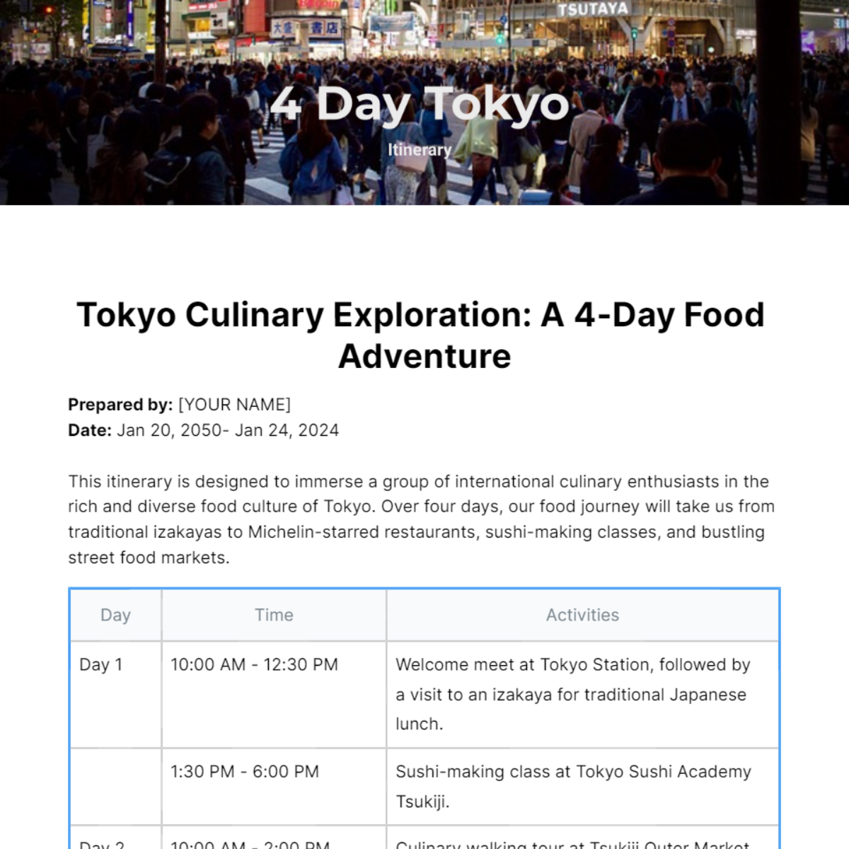 4 Day Tokyo Itinerary Template Edit Online Download Example   Untitled Edit Online 