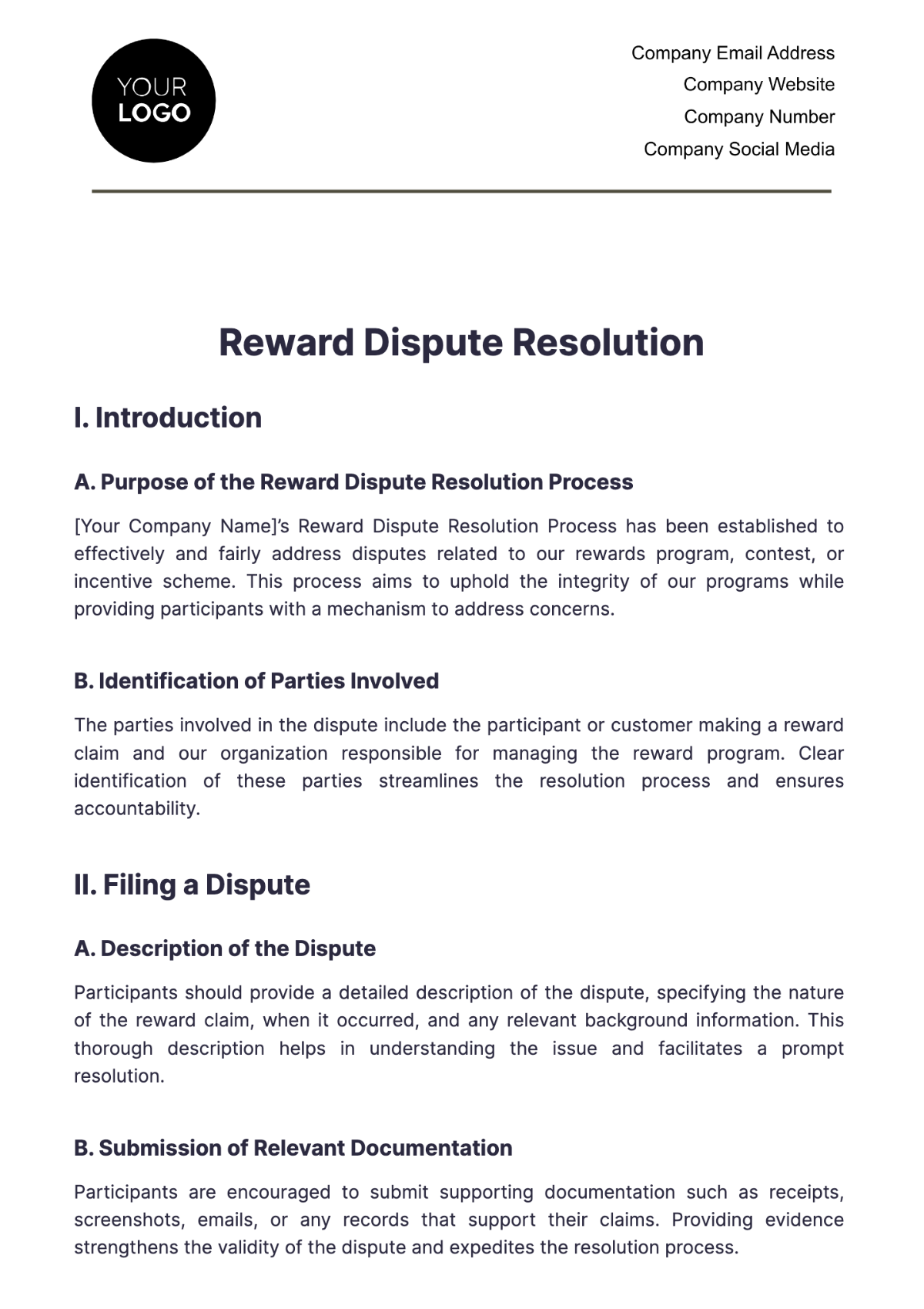 Reward Dispute Resolution HR Template - Edit Online & Download