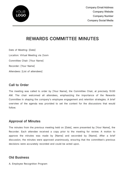 Free Rewards Committee Minutes HR Template to Edit Online