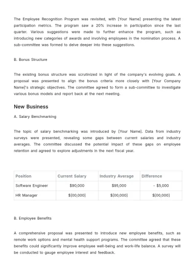 Free Rewards Committee Minutes HR Template to Edit Online