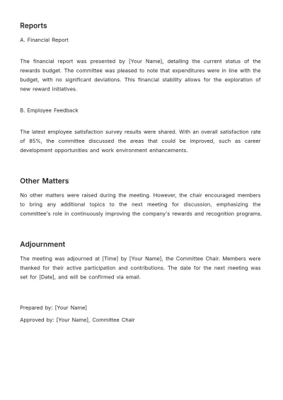 Free Rewards Committee Minutes HR Template to Edit Online