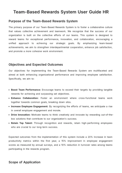 Free Team-Based Rewards System User Guide HR Template to Edit Online