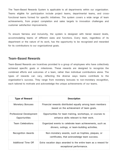 Free Team-Based Rewards System User Guide HR Template to Edit Online