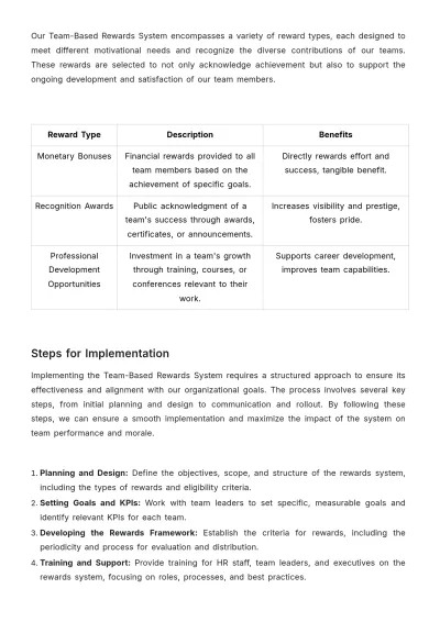 Free Team-Based Rewards System User Guide HR Template to Edit Online