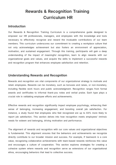 Free Rewards & Recognition Training Curriculum HR Template to Edit Online