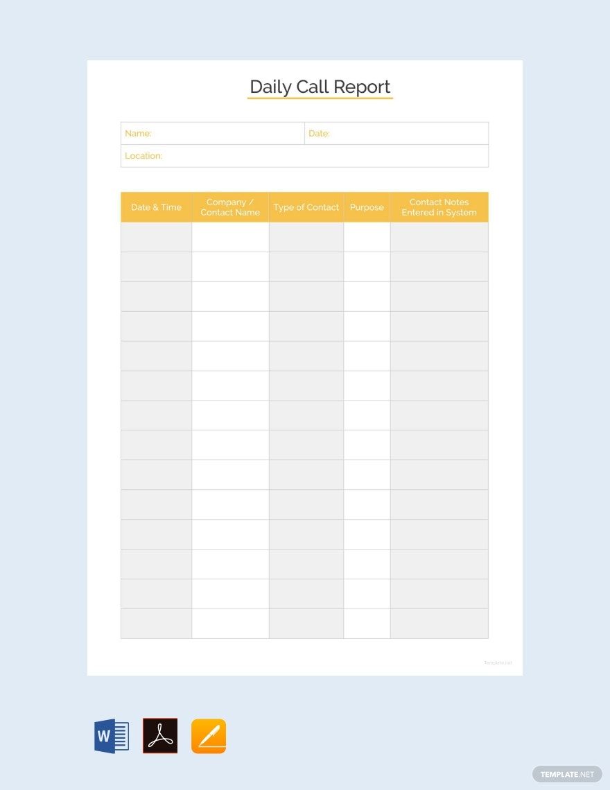 Sample Daily Call Report Template