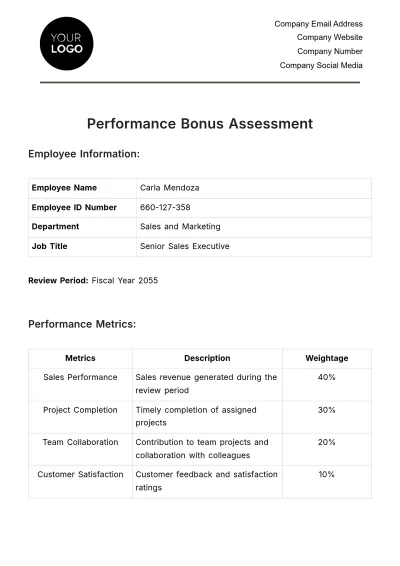Free Performance Bonus Assessment HR Template to Edit Online