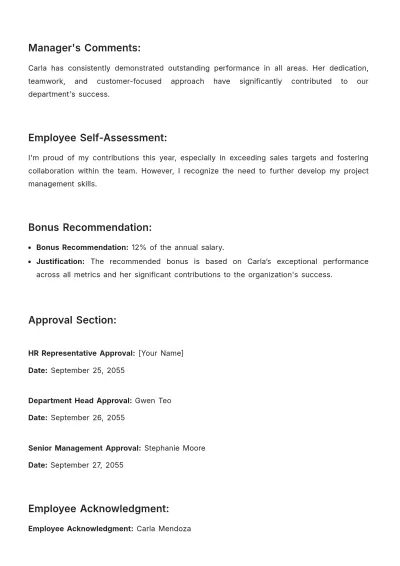 Free Performance Bonus Assessment HR Template to Edit Online