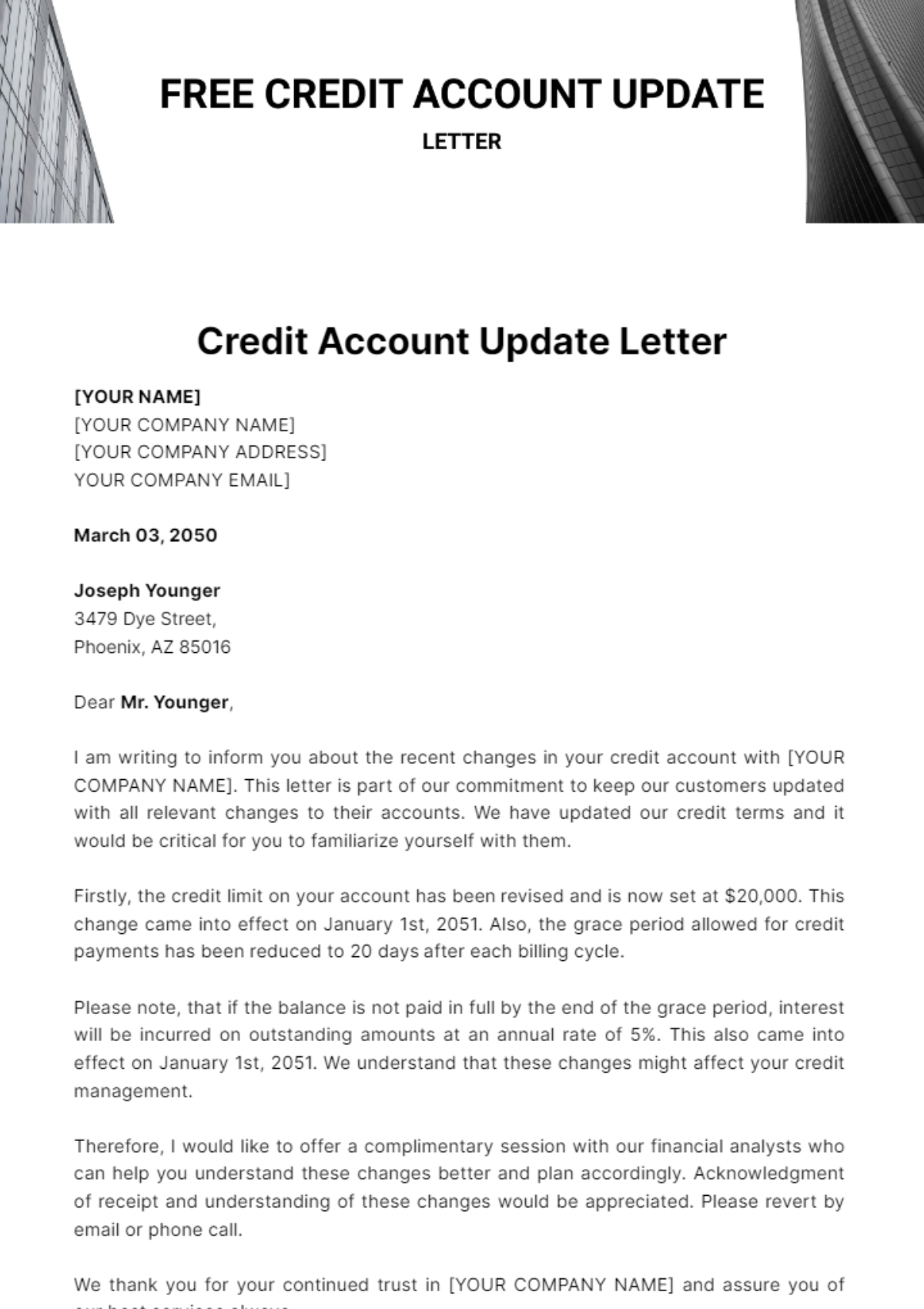 Credit Account Update Letter Template