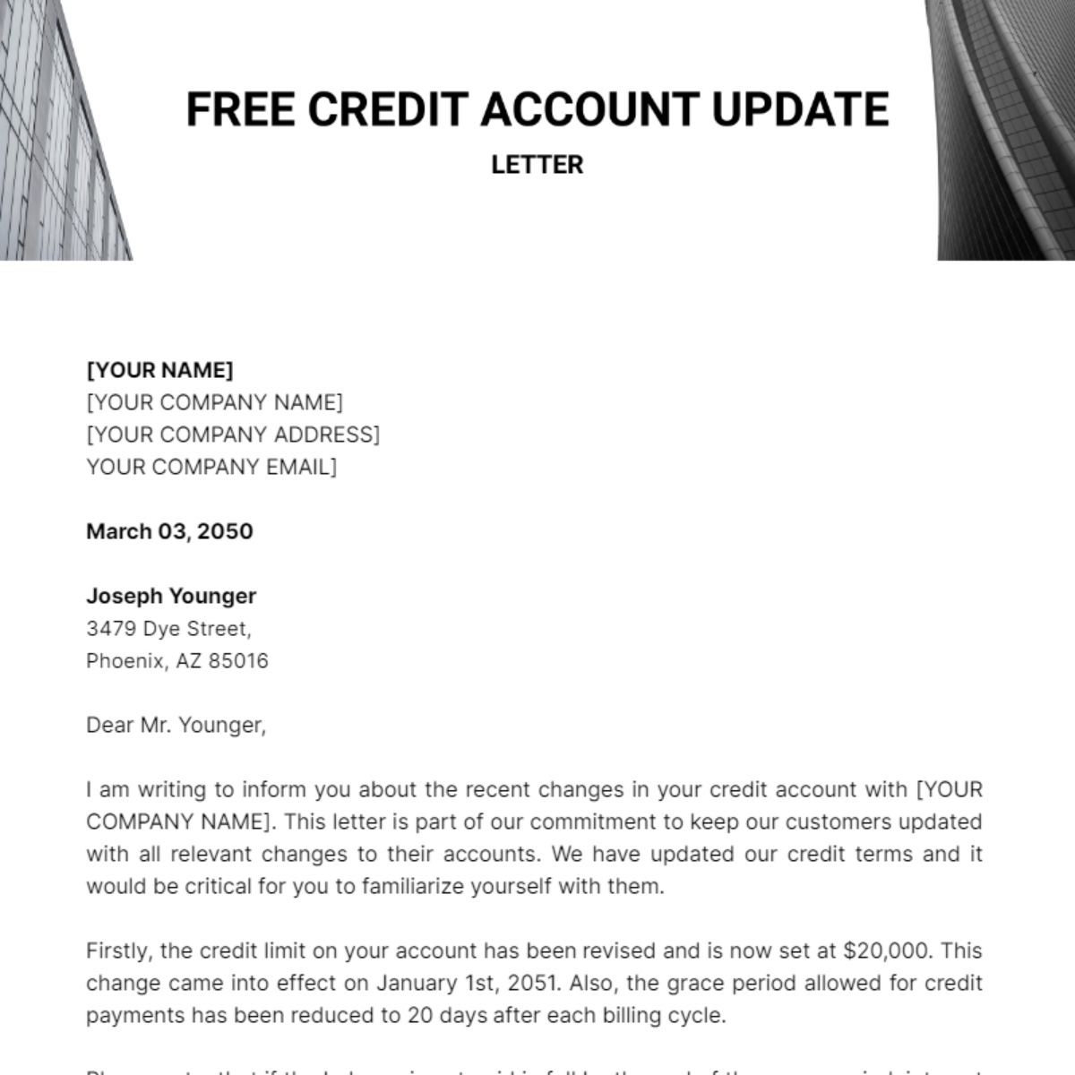 Credit Account Update Letter Template - Edit Online & Download