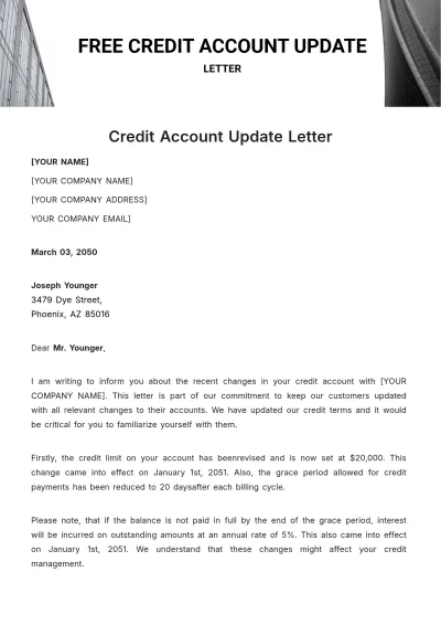 Free Credit Account Update Letter Template to Edit Online