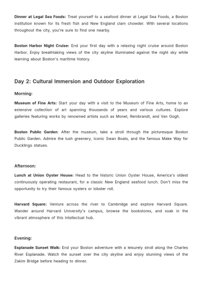 Free Boston Itinerary Template to Edit Online