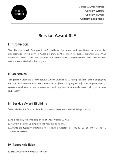 Free Service Award SLA HR Template to Edit Online