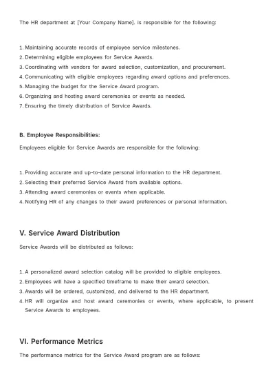 Free Service Award SLA HR Template to Edit Online