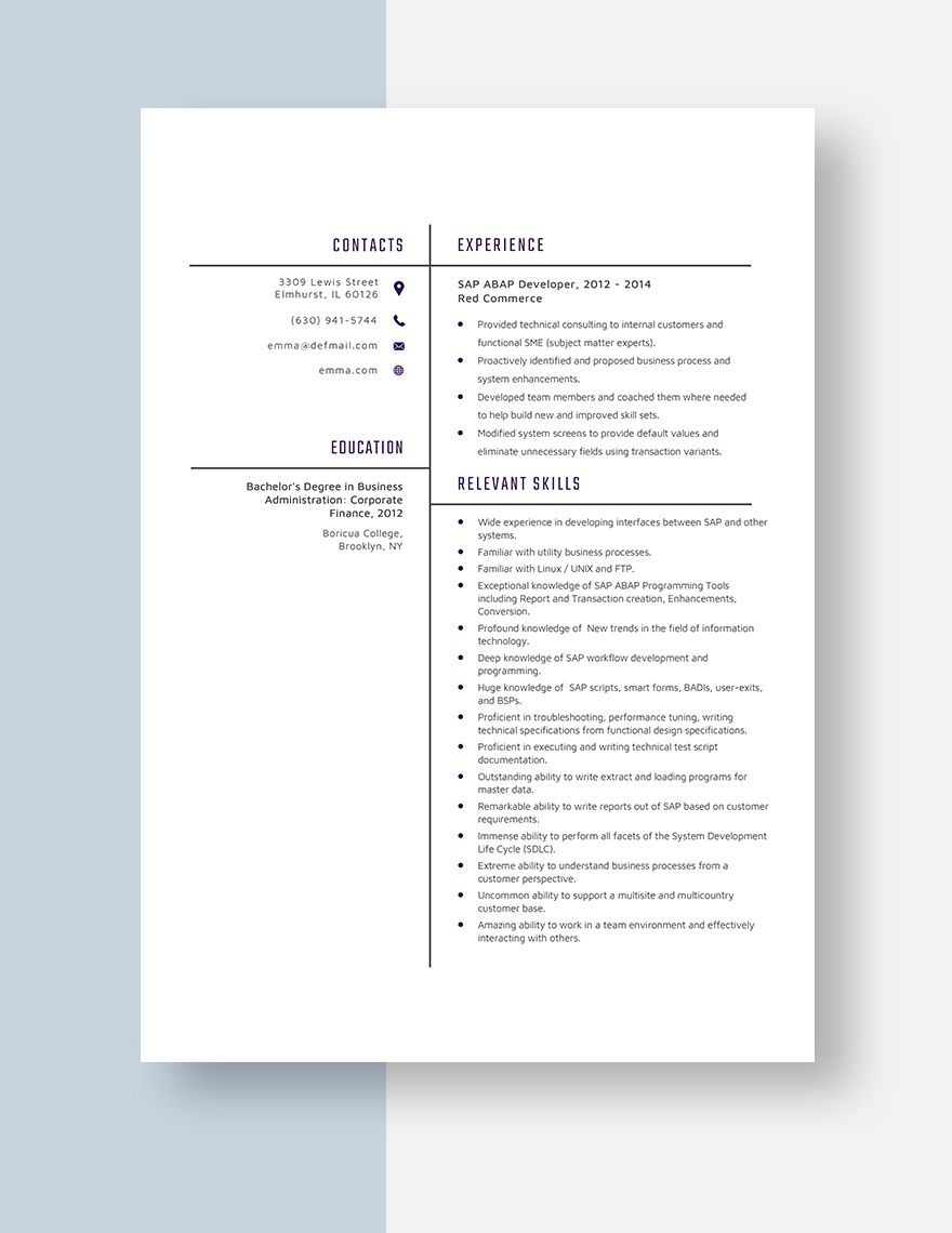 free-sap-abap-developer-resume-word-apple-pages-template