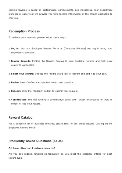Free Rewards Redemption Guide HR Template to Edit Online