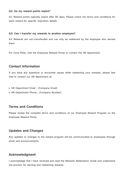 Free Rewards Redemption Guide HR Template to Edit Online