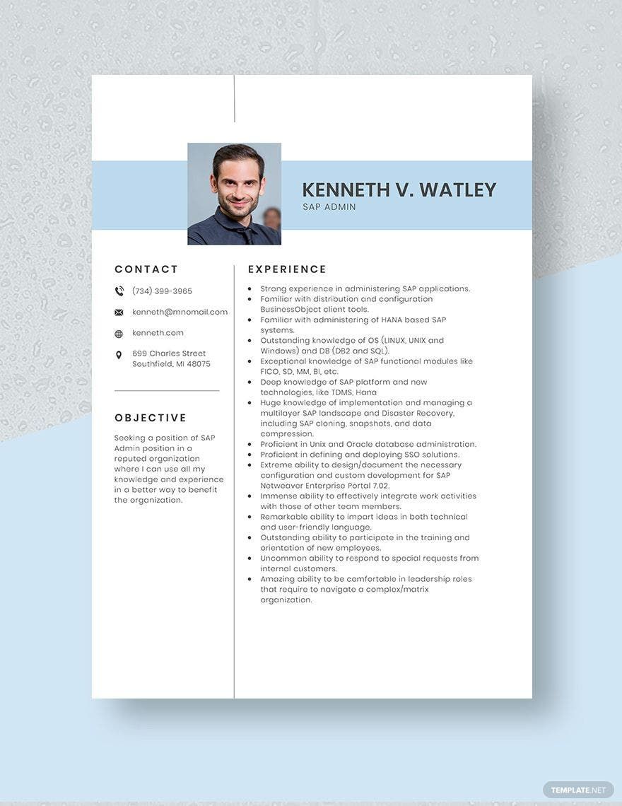 SAP Admin Resume Template