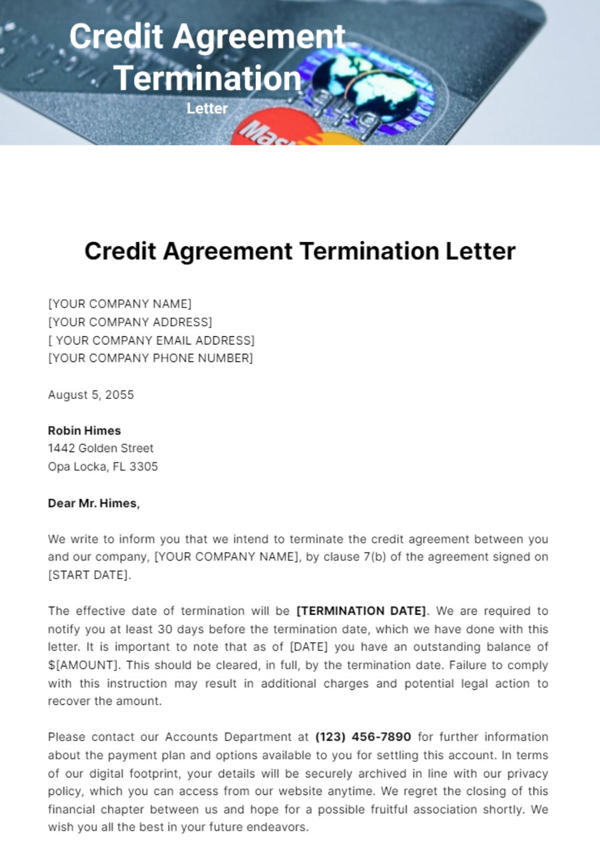 Credit Agreement Termination Letter Template