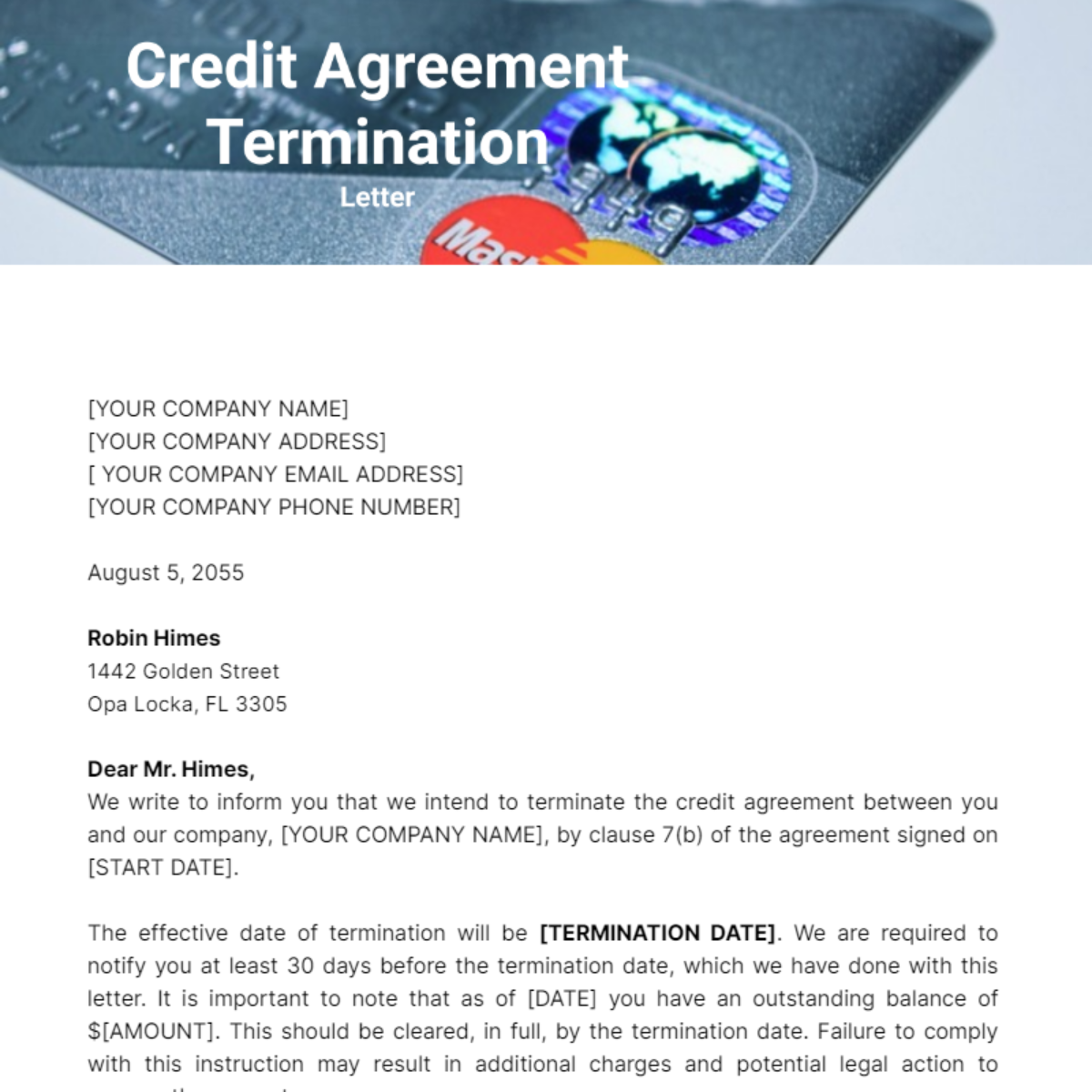 Credit Agreement Termination Letter Template - Edit Online & Download