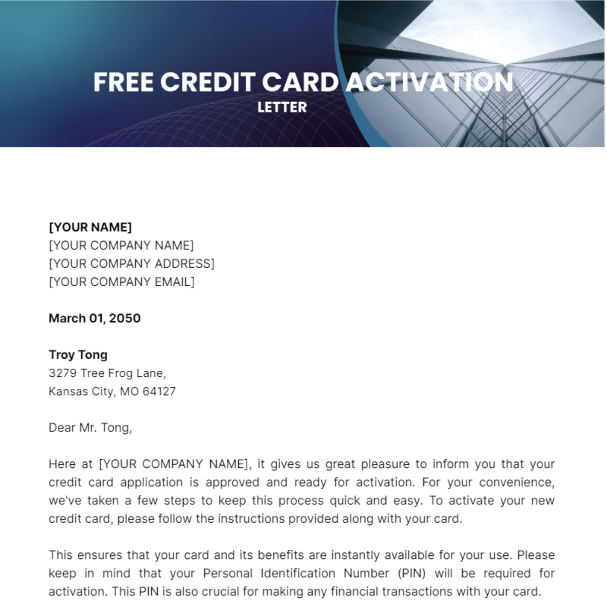 Credit Card Activation Letter Template - Edit Online & Download