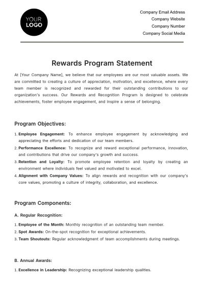 Free Rewards Program Statement HR Template to Edit Online