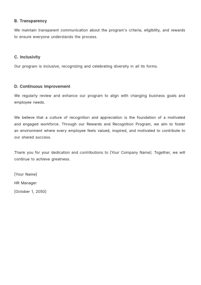 Free Rewards Program Statement HR Template to Edit Online