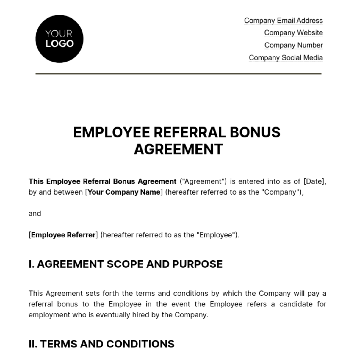 Employee Referral Bonus Agreement HR Template