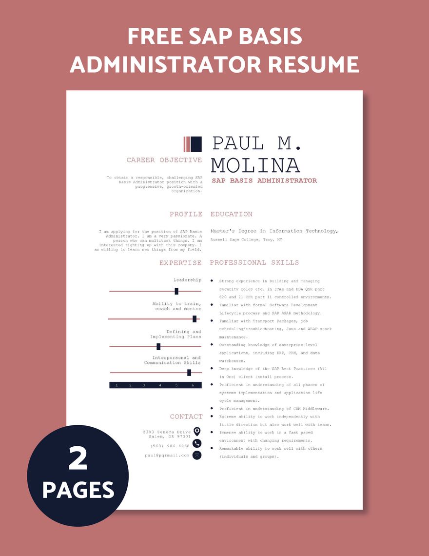 SAP Basis Administrator Resume